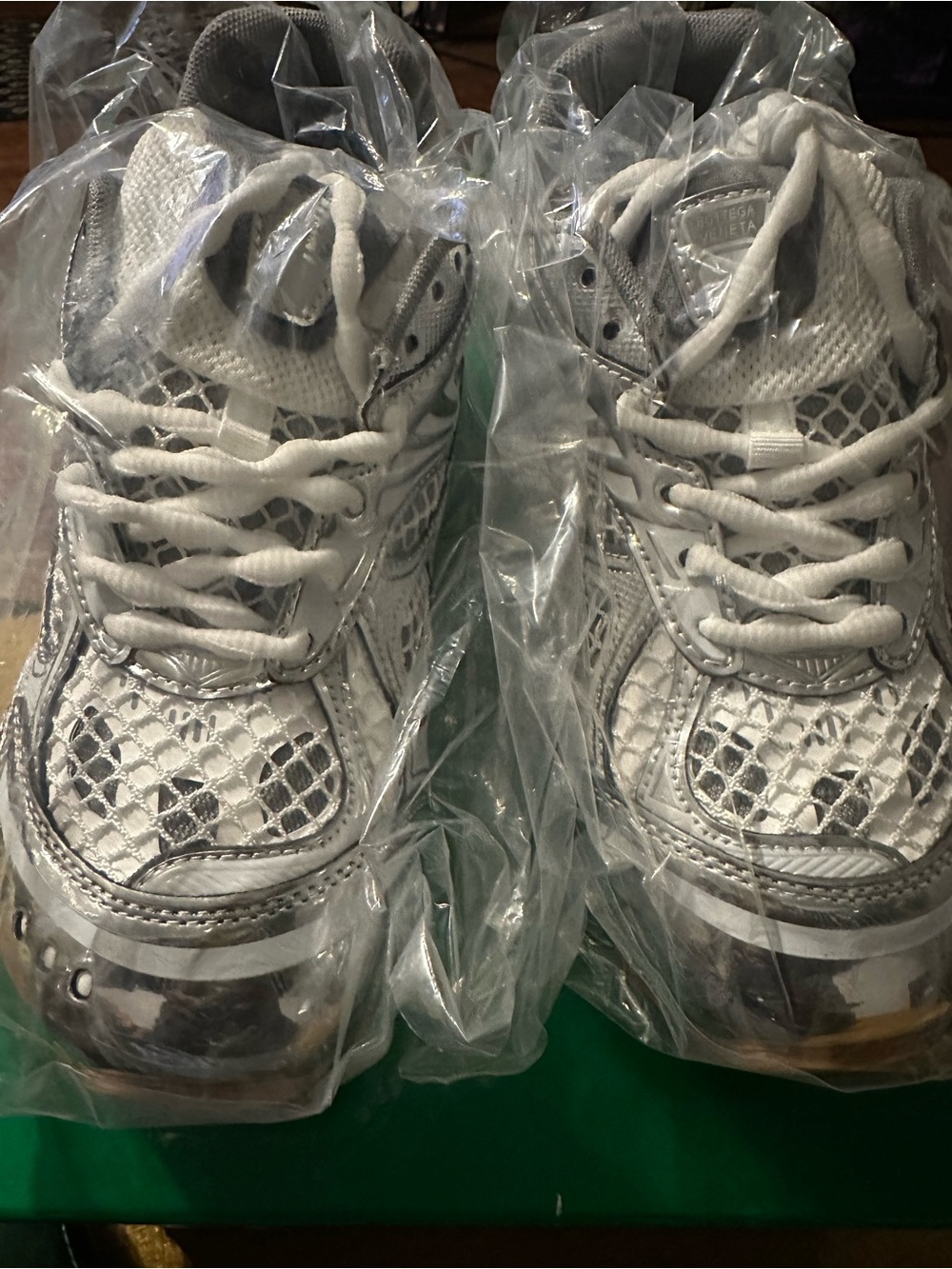 Bottega Veneta Orbit - Silver and White Mesh Lace-Up Sneakers